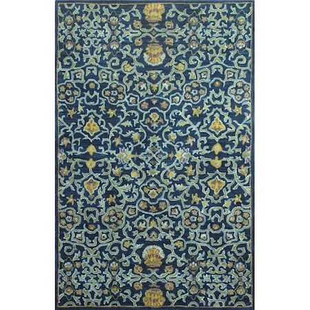 Bashian Bashian R128-NV-8X10-HG131 Wilshire Collection Floral Transitional 100 Percent Wool Hand Tufted Area Rug; Navy - 7 ft. 9 in. x 9 ft. 9 in. R128-NV-8X10-HG131